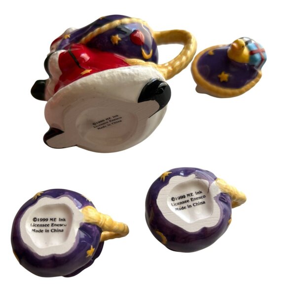 Vintage Enesco Mary Engelbreit Believe Mini Teapot & Cups Collectible Set Santa - Picture 4 of 11